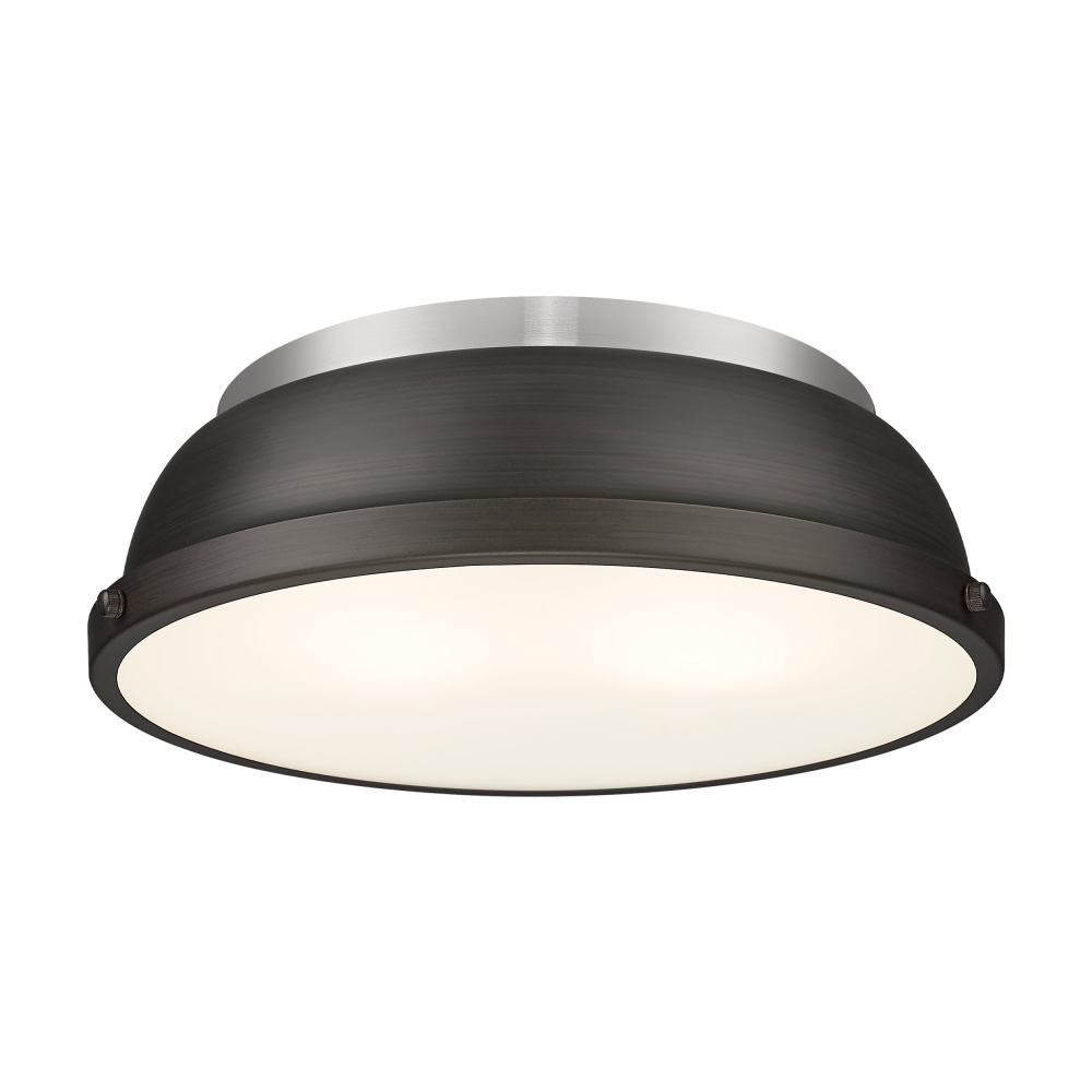 Yep by Golden Lighting Duncan 2-light Flush Mount in Pewter and Rubbed Bronze shade